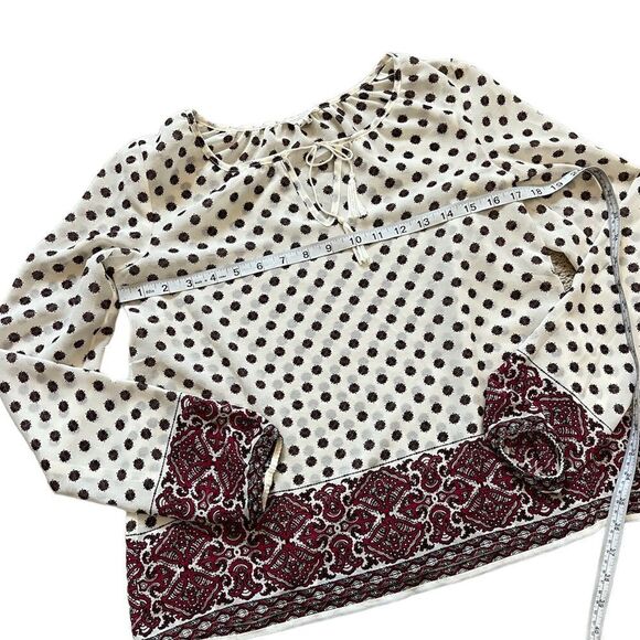 AEROPOSTALE Cream Printed Semi Sheer Boho Printed Casual Top Blouse XS - Picture 5 of 7